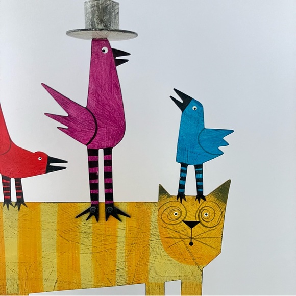 ACME Animal Canada Cat With 3 Birds, one Taper Candle Holder Handcrafted Signed - Picture 17 of 17